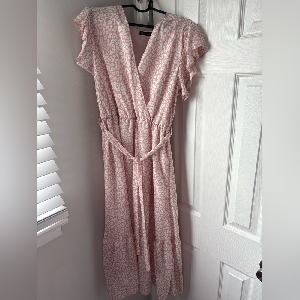 PRETTYGARDEN Pink Leopard Print Wrap Maxi Dress